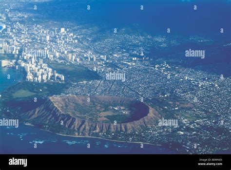 Aerial View Of Diamond Head And Honolulu Island Of Oahu Hawaii Usa