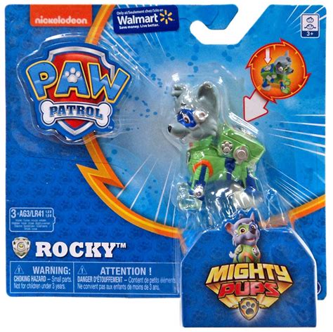 Paw Patrol Mighty Pups Rocky Exclusive Figure Light-up Badge Paws Spin ...