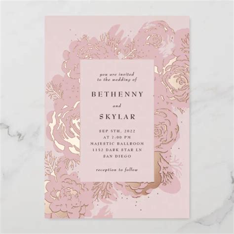 Rose Gold Blooms Foil Invitation | Zazzle