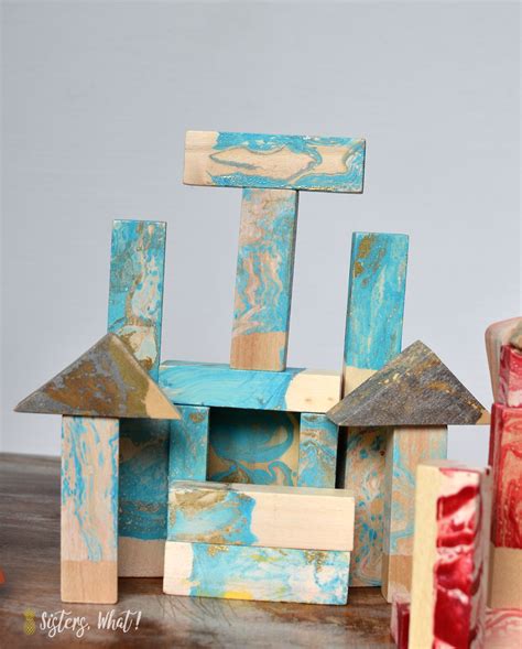 Upcycled Jenga Blocks Marbleized And Colorful Sisters What