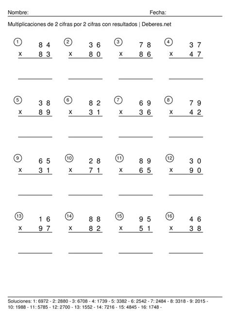 Multiplicaciones De 2 Cifras En Pdf Para Imprimir