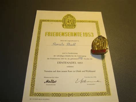 DDR FDJ JUNGE Pioniere Abzeichen Medaille Mit Urkunde EUR 15 90