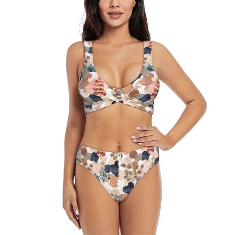 Rocae Watercolor Plants For Bikini Set For Women Two Piece Sexy High Swimsuits Split Crossover