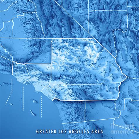 Greater Los Angeles Area Usa 3d Render Topographic Map Blue Bord