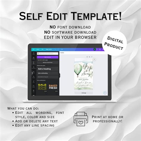 Hot Air Balloon Baby Shower Invitation Template Oh Baby Digital Invite Editable Pastel Evite