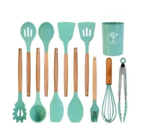 Juego Utensilios Pzs Silicona Set Resistente Calor Cocina Azul