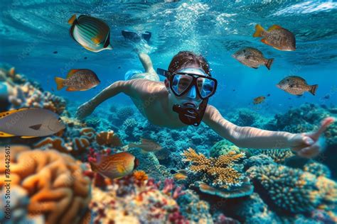 Exploring The Vibrant Underwater World A Scuba Diver Swims Alongside