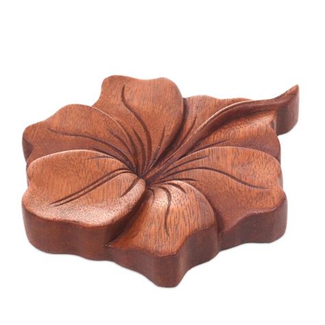 Novica Balinese Hand Carved Hibiscus Flower Wood Relief Panel Wall