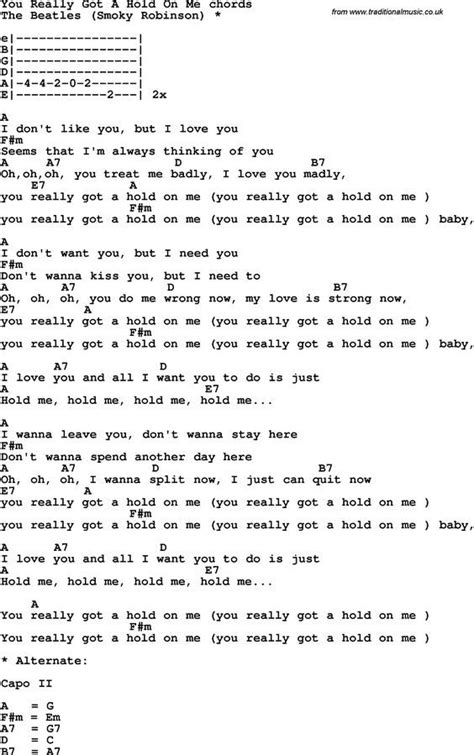 Song Lyrics With Guitar Chords For You Really Got A Hold On Me The