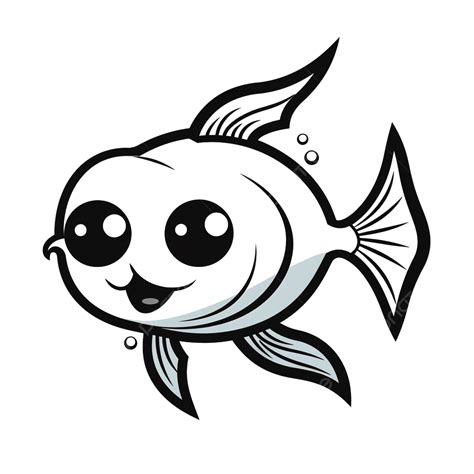 Fish Doodle Cute Single Fish With Big Lips And Eyes Cartoon White And Black Vector Illustration ...