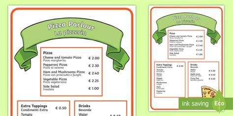 Pizza Parlour Role Play Menu English Italian Teacher Made