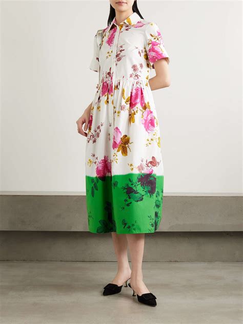 Erdem Gathered Floral Print Cotton Poplin Midi Shirt Dress Net A Porter