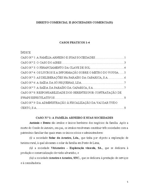 Casos Sociedades I Comercial Ii DIREITO COMERCIAL II SOCIEDADES