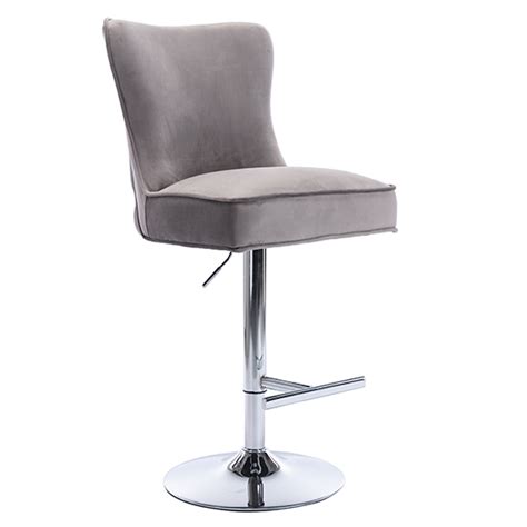 Jemona Silver Grey Velvet Bar Stools In Pair Furniture In Fashion