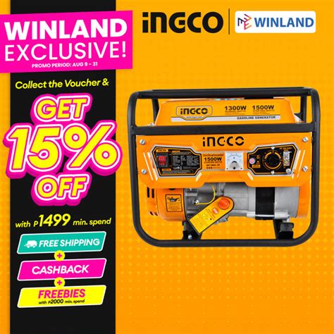 INGCO By Winland 3 5HP 1500W 1300W Gasoline Generator GE15005 5P ING