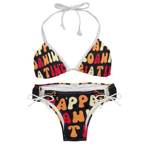 Thanksgiving Font Chic One Piece Swimsuits Bikini Set Detachable