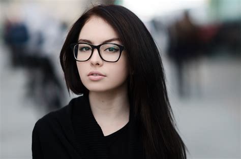 Wallpaper Face Portrait Depth Of Field Long Hair Women With Glasses Black Hair Eyeliner