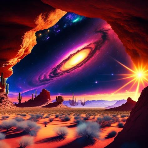 Una Pintura De Una Escena Del Desierto Con Una Galaxia Y Una Galaxia En