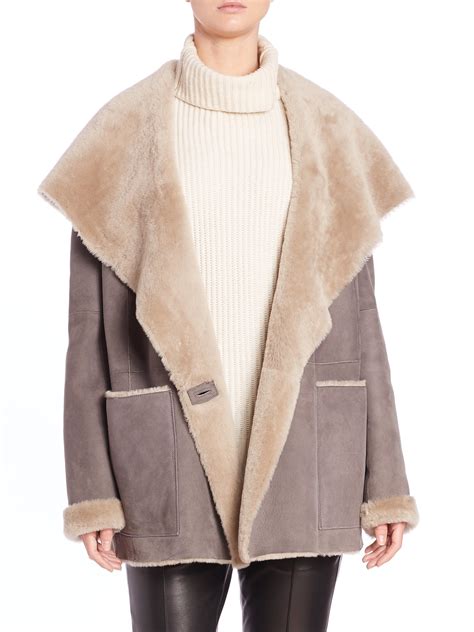 Vince Leather Hooded Shearling Coat In Grey Gray Lyst