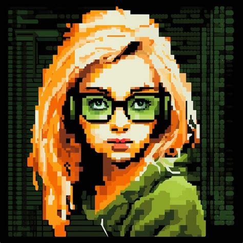 Premium Photo Digital Neon Pixel Art Portrait Of A Girl With Glasses