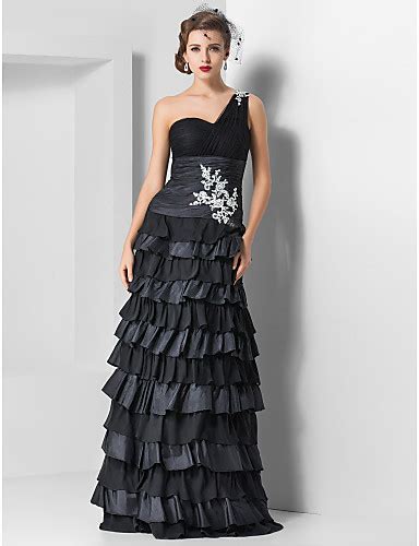 Sheath Column One Shoulder Floor Length Chiffon Tulle Formal Evening