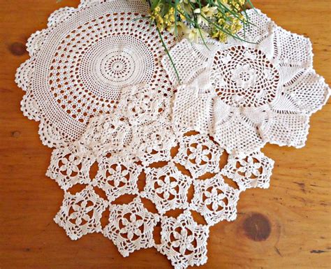 3 Crocheted Doily Doilies White Vintage Doilys Lot B160 Etsy White