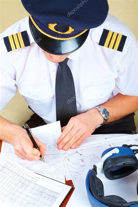 Airline Pilot Filling In Papers — Stock Photo © Amaviael 9730605