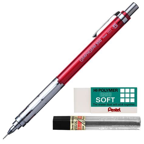 Kit Lapiseira Pentel Graphgear 300 0 5mm Vermelha Grafite 0 5 HB