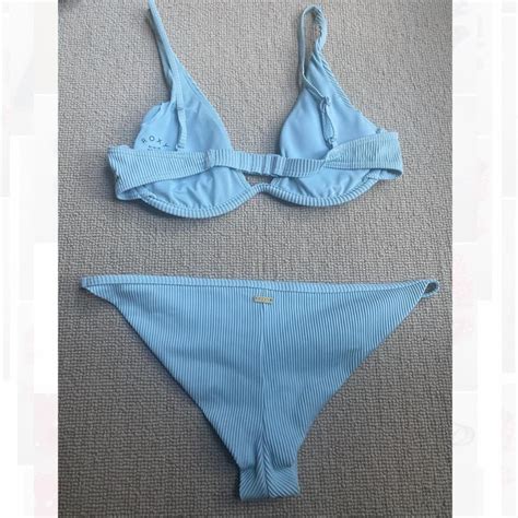 Roxy Pale Blue Rib Bikini Set Adjustable Straps And Depop