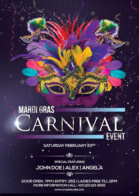 Mardi Gras Carnival Free PSD Flyer Template - StudioFlyers.com | Free ...