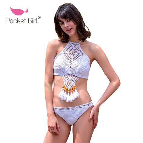 Pocket Girl 2017 Vintage Tassel Crochet Bikini Set Swimwear Women