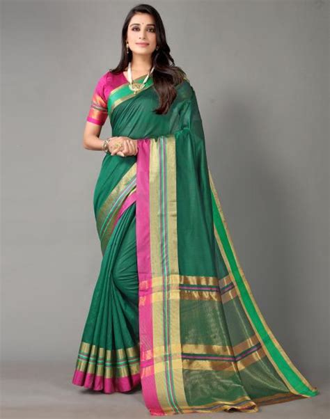 Buy Siril Women Poly Silk Green Self Woven Woven Saree Sarees For