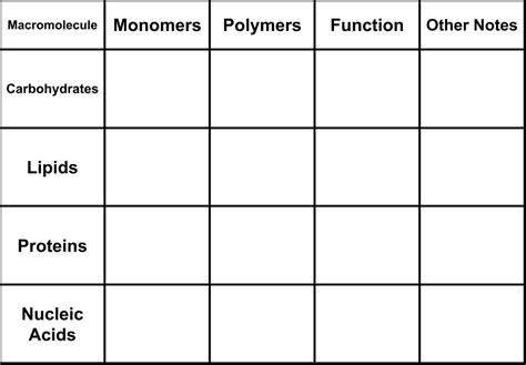 Macromolecule Table Diagram Diagram Quizlet