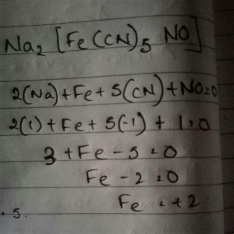 Oxidation State Of Fe In Na2 Fe Cn 5no Is Brainly In