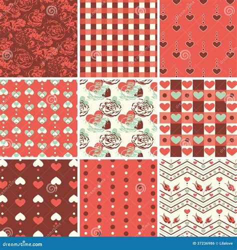 Vintage Romantic Seamless Pattern Set Stock Vector Illustration Of