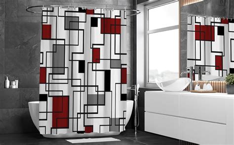 Loyapobo Red Black Shower Curtain Grey And White Shower