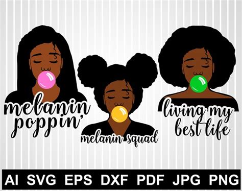 Melanin Poppin Svg Pretty Black Woman Silhouette Clipart Afro Etsy