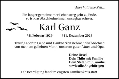 Traueranzeigen Von Karl Ganz Trauerportal Ihrer Tageszeitung