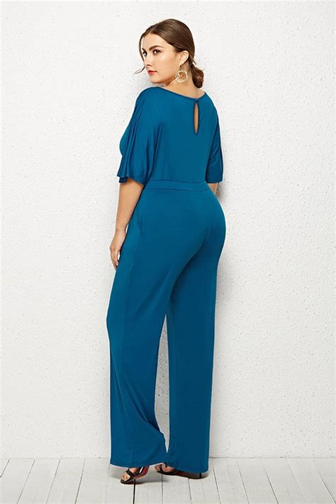 Plus Size Jumpsuits With Sleeves With Wide Leg Design