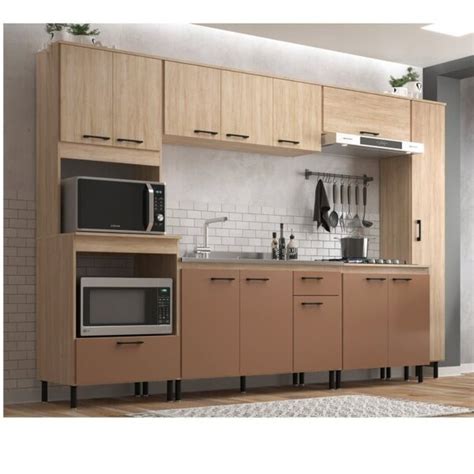 Cozinha Modulada 6 Peças 13 Portas E 1 Gaveta Maysa Aveiro Oak