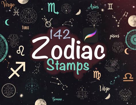 Zodiac Signs Stamps For Procreate App Astrology Theme Celestial