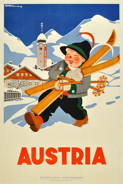 Original Vintage Posters Ski Posters Austria Boy With Skis Antikbar