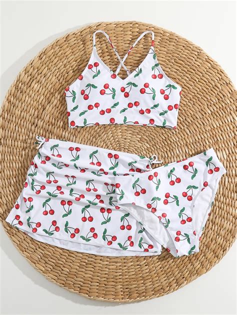 Teen Girls Cherry Print Bikini Set Beach Skirt Summer Beach SHEIN USA