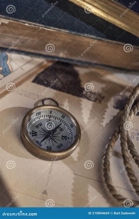 Seeking Adventure Vintage Compass Postcards Books And Rope Stock Image Image Of Explorer