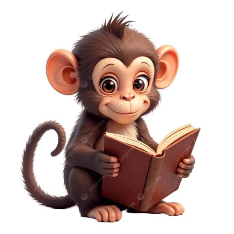 monyet kartun memegang buku  menikmati waktu baca monyet kartun