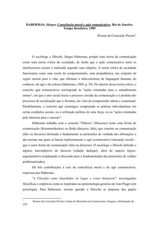 Teorias Da Comuni O Resenha De Consci Ncia Moral E Agir Comunicativo