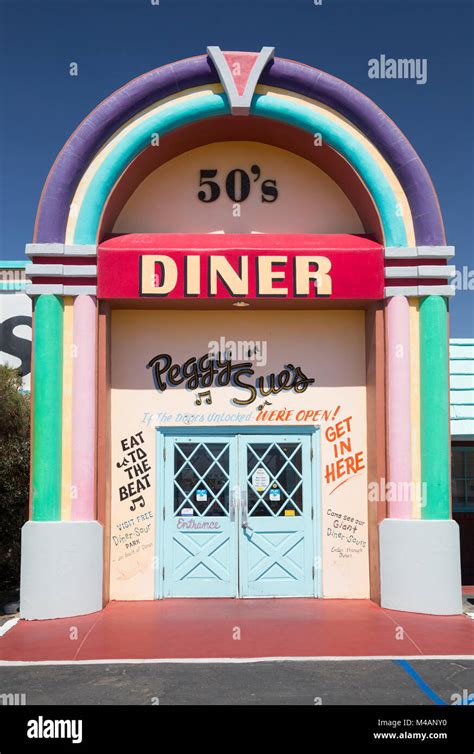 Diner Sign In Red Neon Roadside Restaurant Retro 1950s Stock Photo