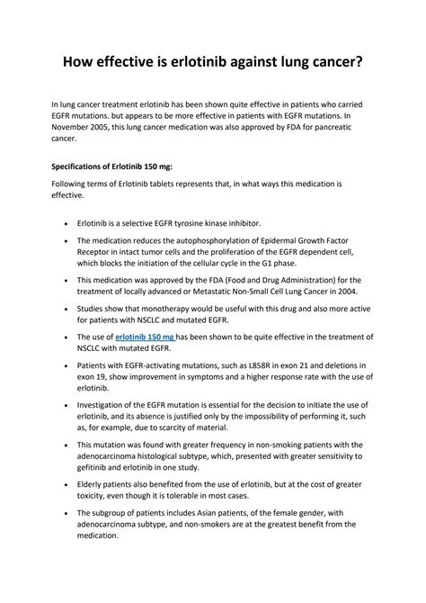 Effectiveness of Erlotinib against lung cancer by Marykudro - Issuu