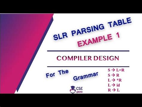 Slr Parsing Table Example Lr Parser Lec Compiler Design Youtube