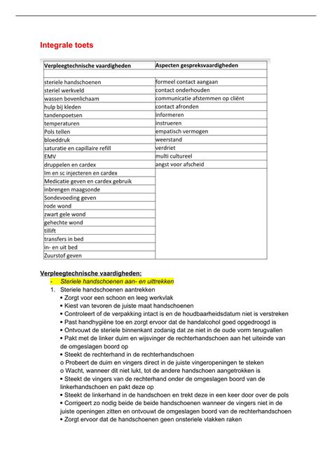 Samenvatting Integrale Toets O O Lijsten Verpleegkunde Leerjaar 1